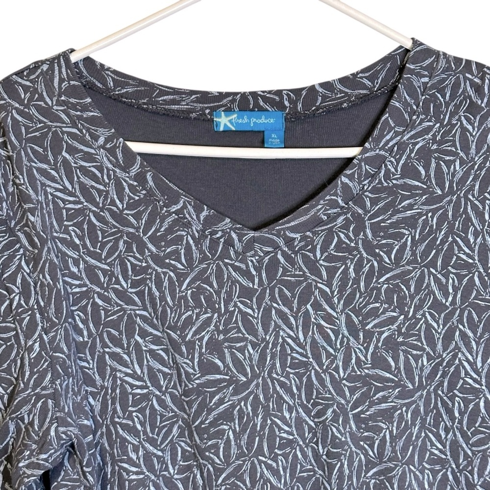 Fresh Produce Blue Gray Relaxed Top Abstract Beachy Cruise Travel‎ XL #21354 - Picture 2 of 11